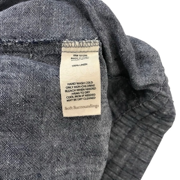 Soft Surroundings Small Kea Wide Leg Linen Pants Blue Button Detail - Picture 4 of 5